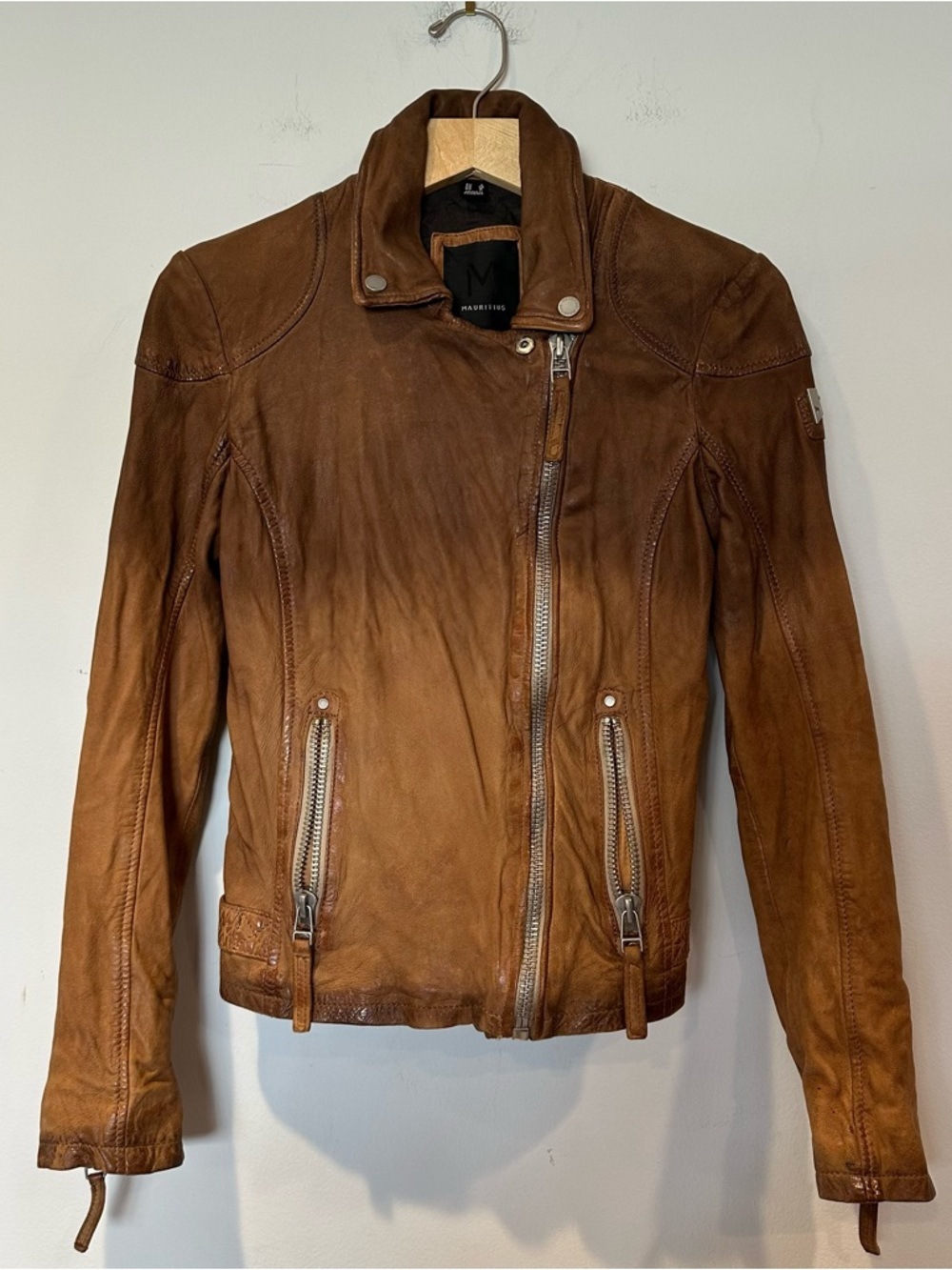 Mauritius Women’s Fayola Featherweight Brown Leather Moto Jacket